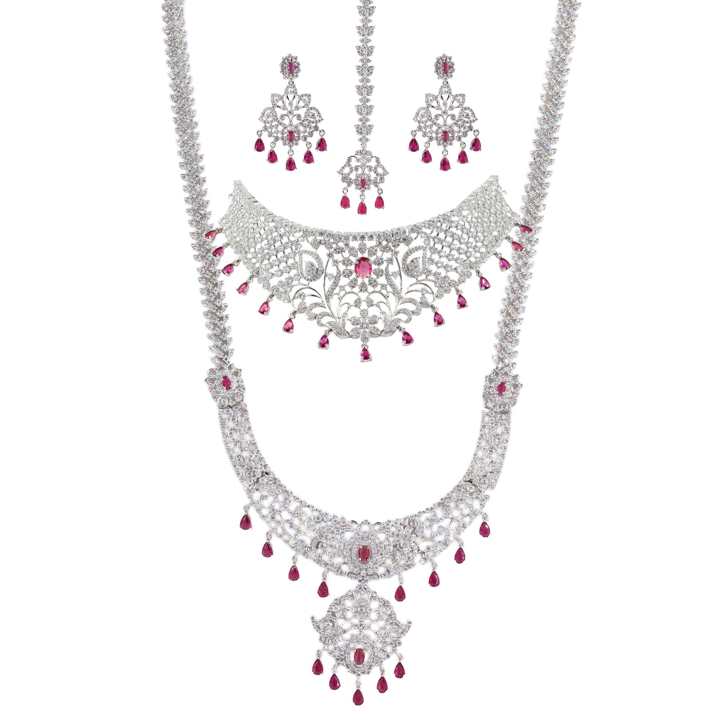 Silver Plated American Diamond Bridal Jewellery Set for Women