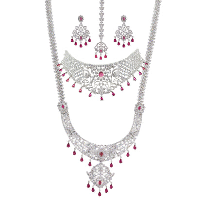 Silver Plated American Diamond Bridal Jewellery Set for Women