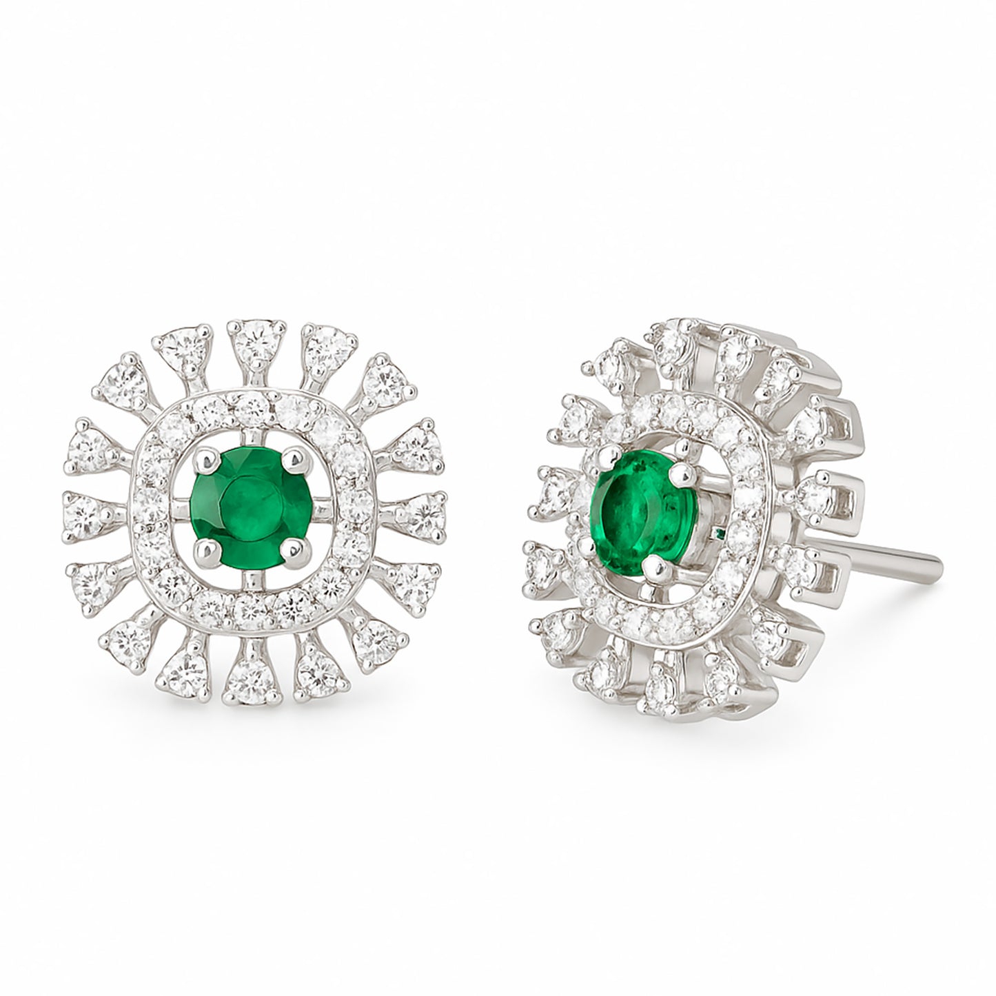 Silver Plated Green & White AD Studs For Women
