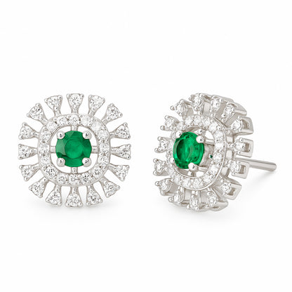 Silver Plated Green & White AD Studs For Women