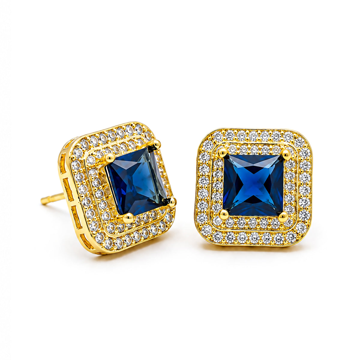 Gold Plated Blue AD Stud Earrings for Women