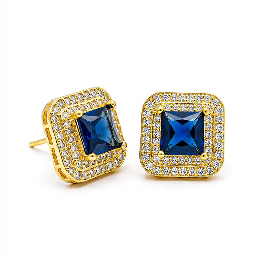 Gold Plated Blue AD Stud Earrings for Women