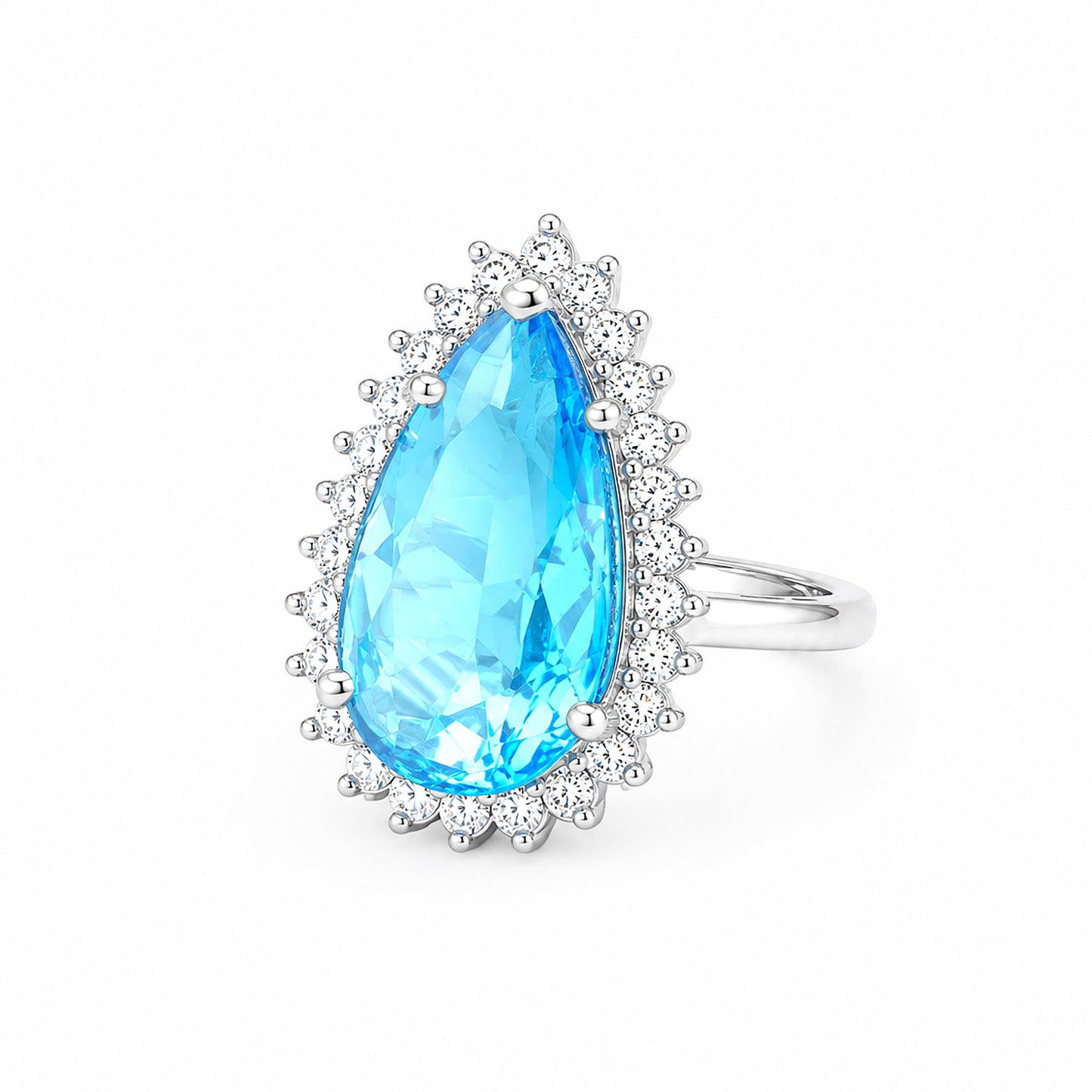 Rhodium Plated Blue AD Finger Ring for Women