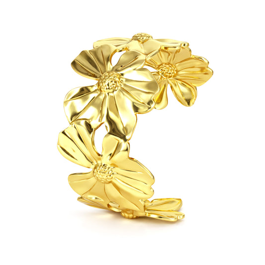 Gold Plated Floral Adjustable Cuff Bracelet for Women