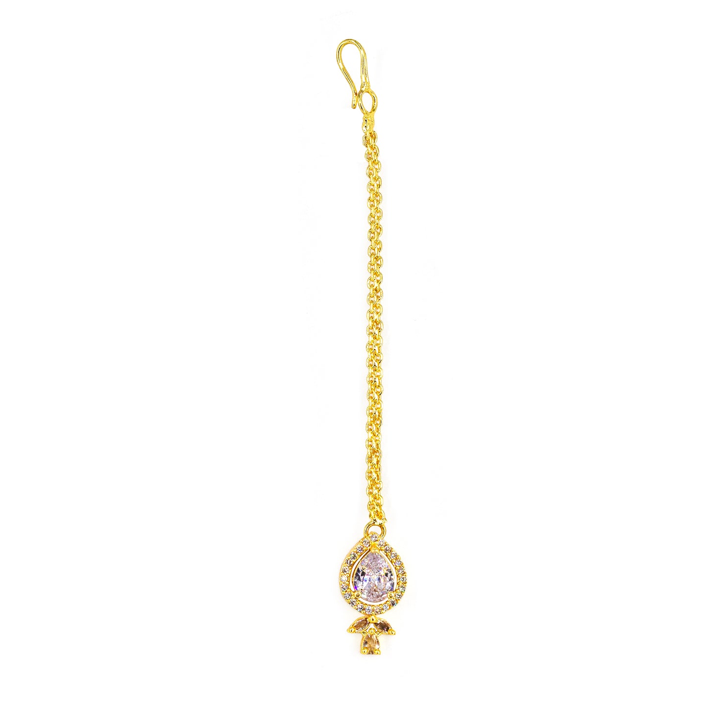 Gold Plated White American Diamond Maang Tikka for Women