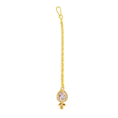 Gold Plated White American Diamond Maang Tikka for Women