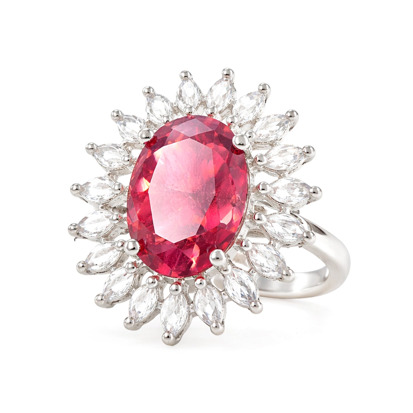 Silver Plated Red AD Finger Ring for Women