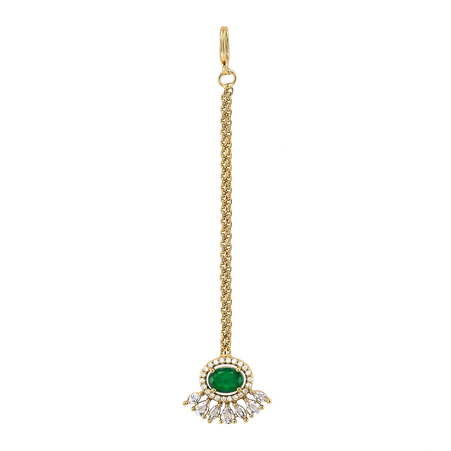 Gold Plated Green AD Maang Tikka for Women