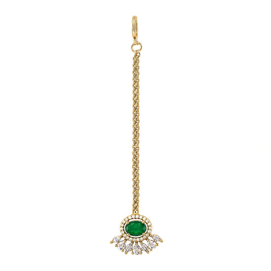 Gold Plated Green AD Maang Tikka for Women
