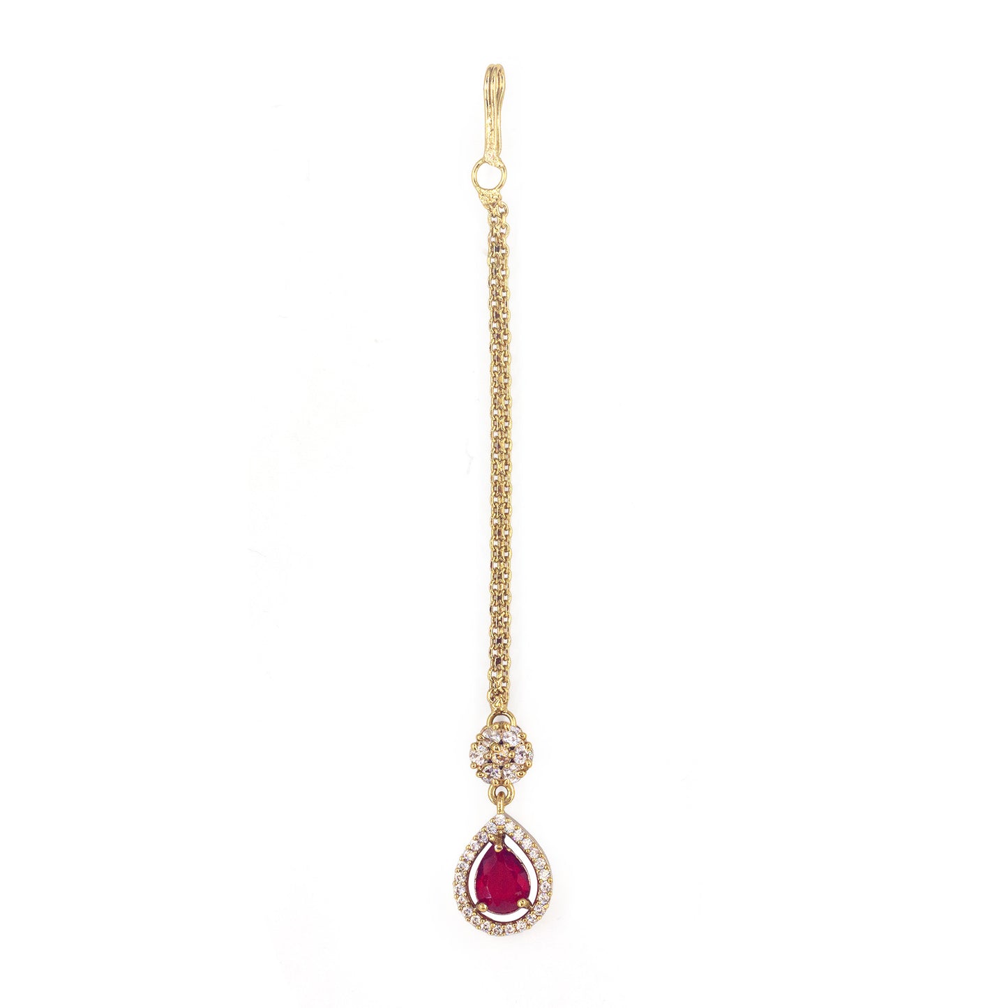Gold Plated Red AD Maang Tikka for Women