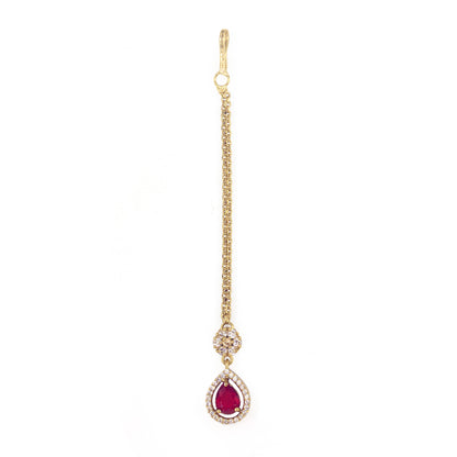 Gold Plated Red AD Maang Tikka for Women
