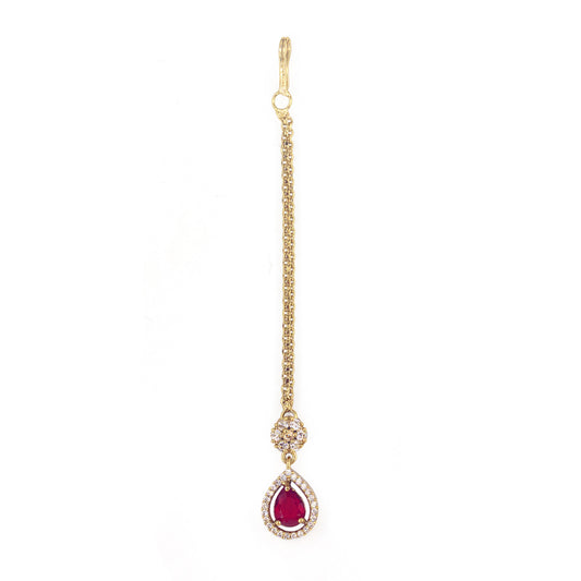Gold Plated Red AD Maang Tikka for Women