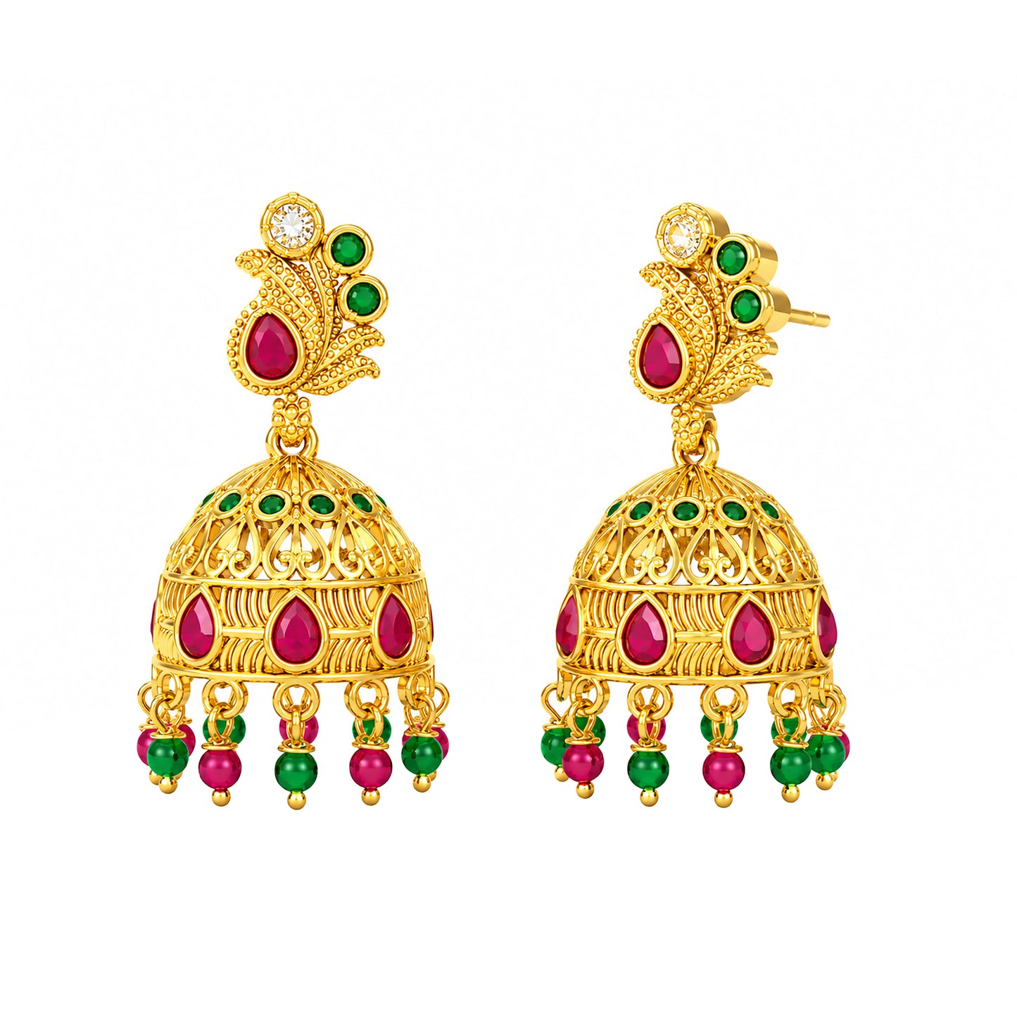 1 Gram Gold Plated AD Jhumka Earrings for Women