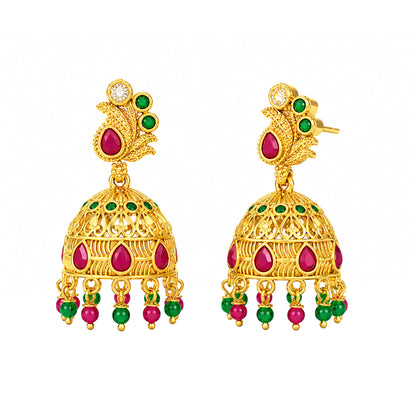 1 Gram Gold Plated AD Jhumka Earrings for Women