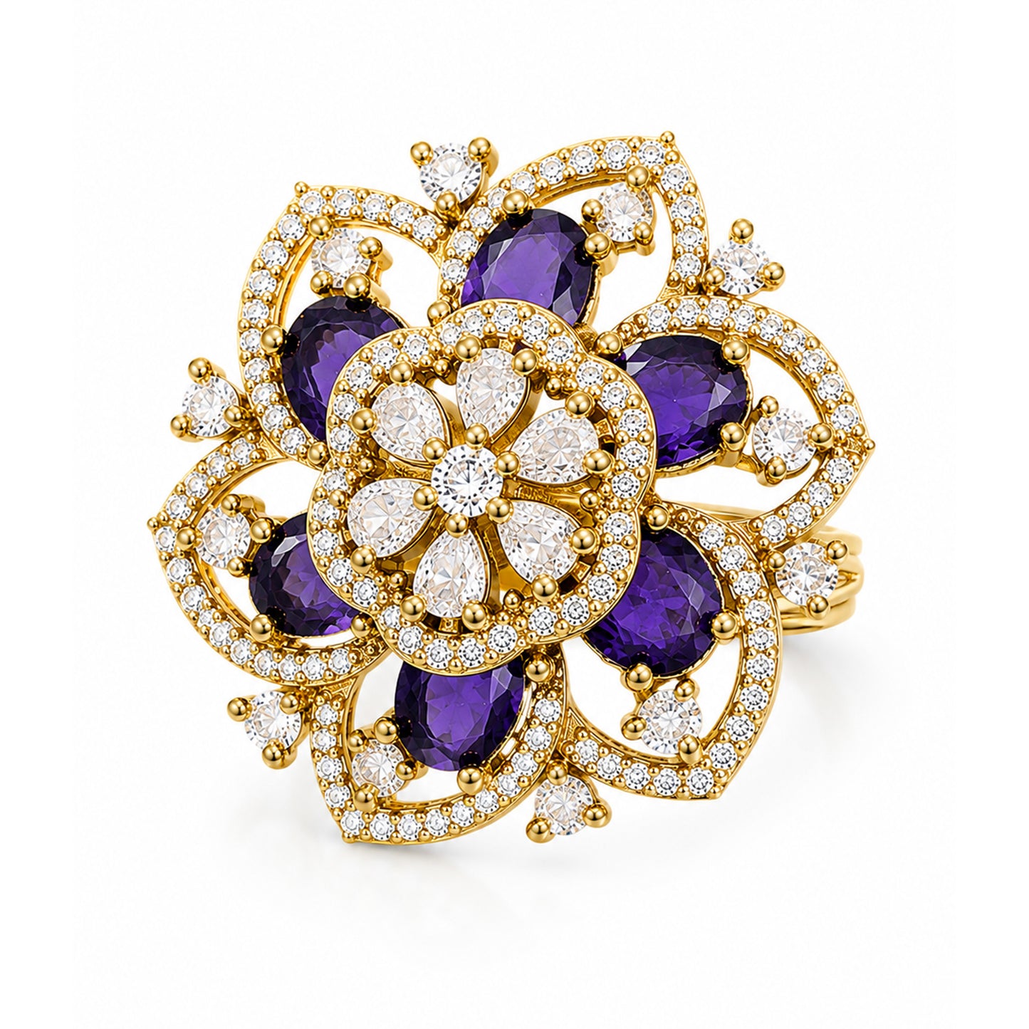 Antique Gold Plated Purple AD Finger Ring for Women