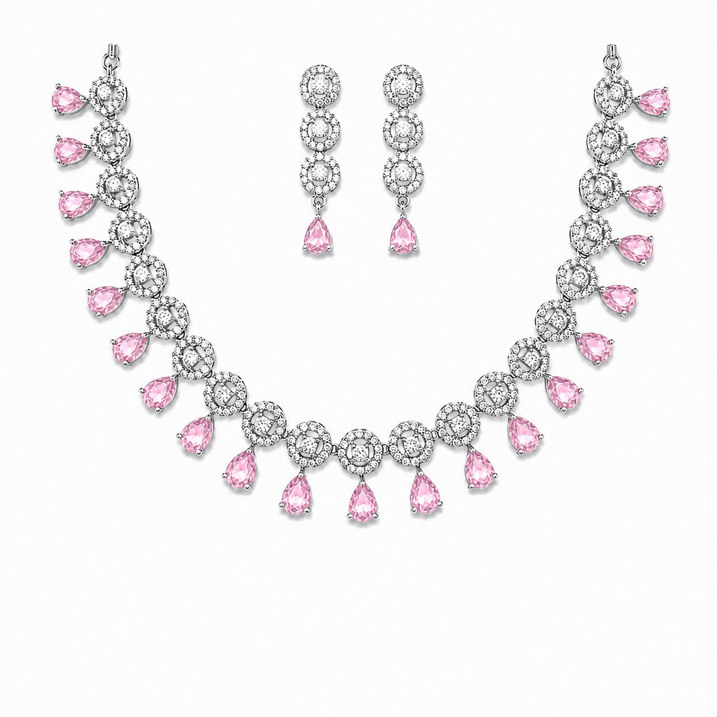 Silver Plated Pink AD Jewellery Set for Women