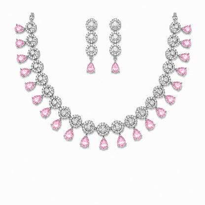 Silver Plated Pink AD Jewellery Set for Women
