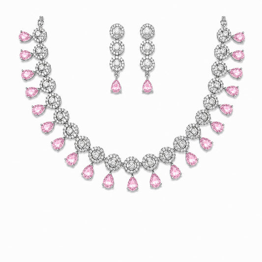 Silver Plated Pink AD Jewellery Set for Women
