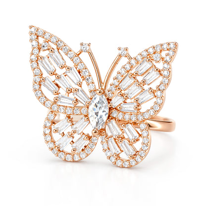 Rose gold Plated AD Butterfly Adjustable Ring for Women
