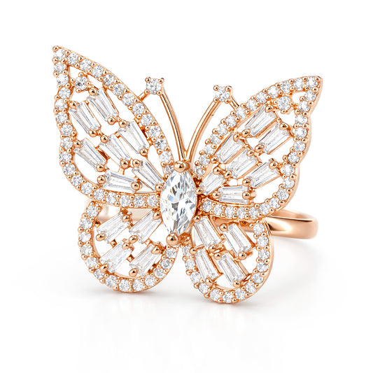 Rose gold Plated AD Butterfly Adjustable Ring for Women
