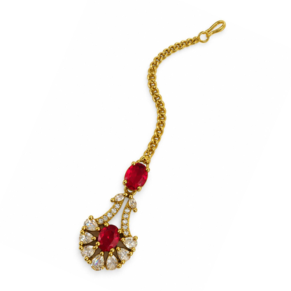 South Indian Gold Plated Red AD Maang Tikka for Women
