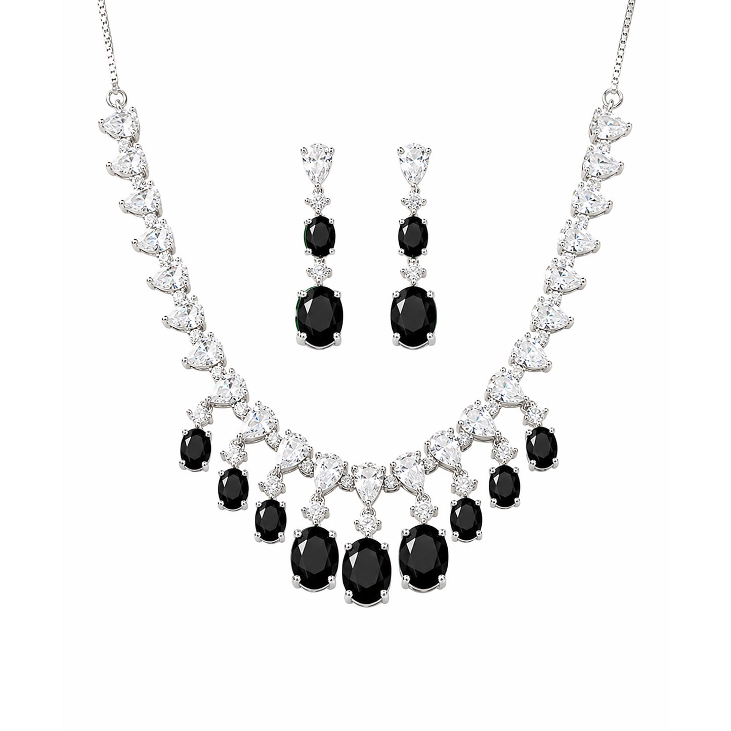 Silver Plated Black AD Choker Set for Women