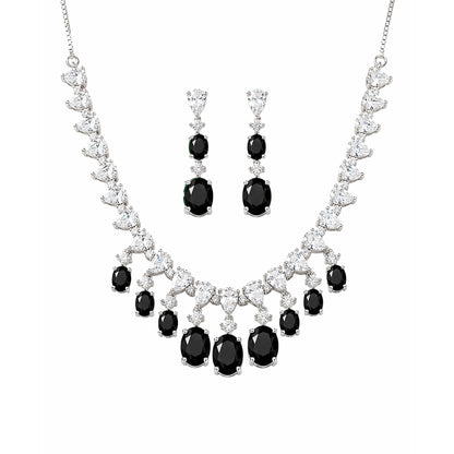 Silver Plated Black AD Choker Set for Women