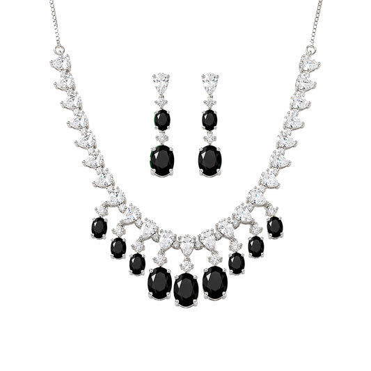 Silver Plated Black AD Choker Set for Women