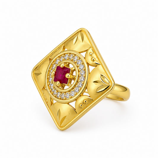 Gold Plated Anti Tarnish Red AD Finger Ring for Women