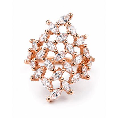 Rose Gold Plated AD Adjustable Finger Ring for Women