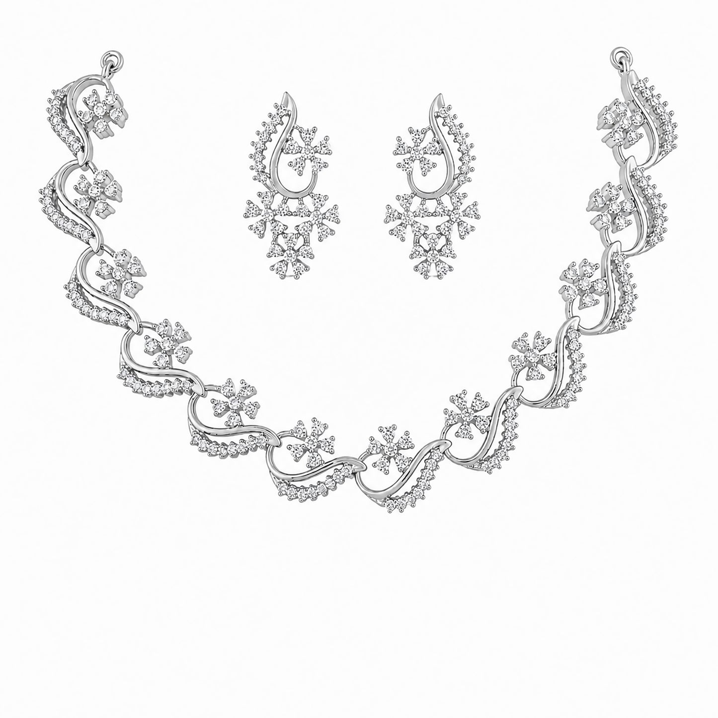 Silver Plated AD Floral Jewellery Set for Women