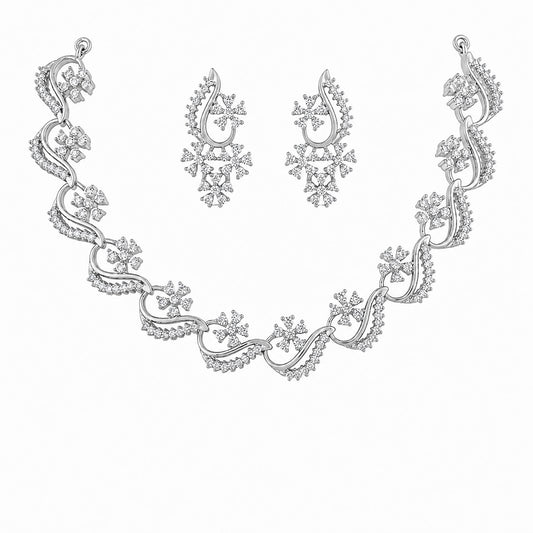 Silver Plated AD Floral Jewellery Set for Women