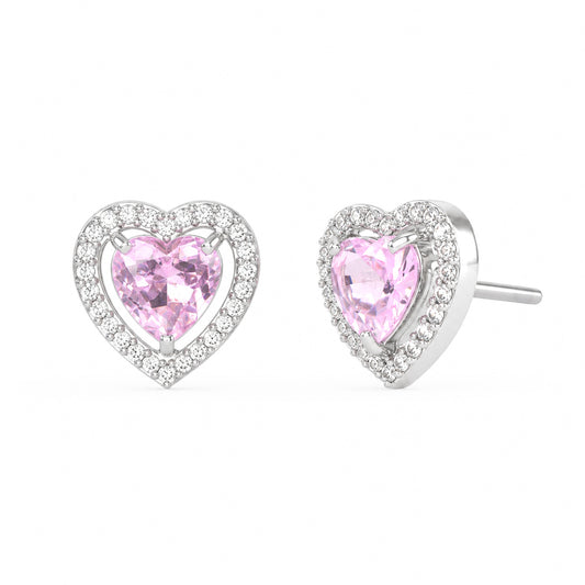 Silver Plated Pink AD Heart Studs for Women