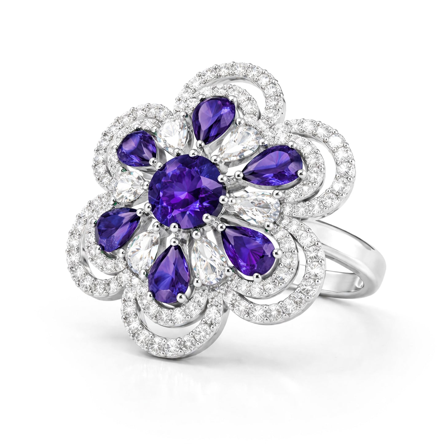 Silver Plated Purple AD Finger Ring for Women
