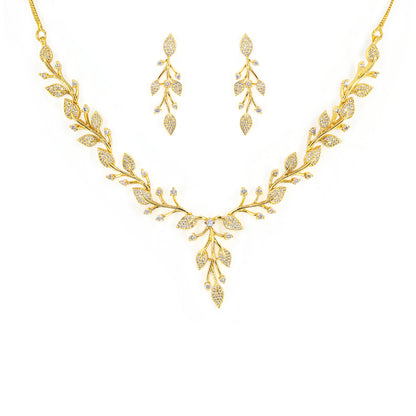 Gold Plated American Diamond Leaf Designer Jewellery Set for Women