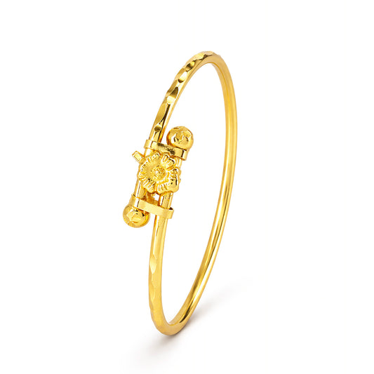 Gold Plated Floral Temple Bangle Bracelet for Women