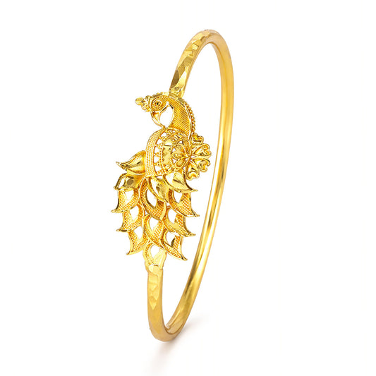 Gold Plated Peacock Temple Bangle Bracelet for Women