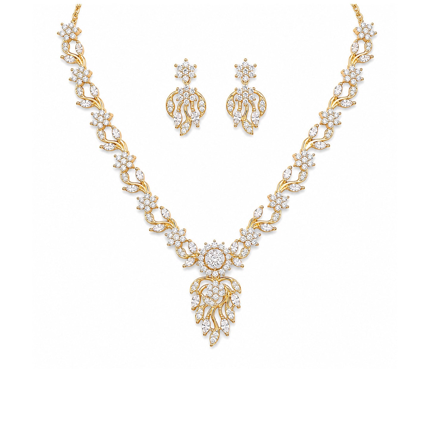 Gold Plated AD Floral Jewellery Set for Women