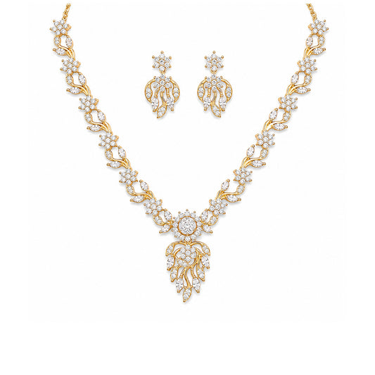 Gold Plated AD Floral Jewellery Set for Women