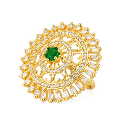 Gold Plated Green AD Finger Ring for Women
