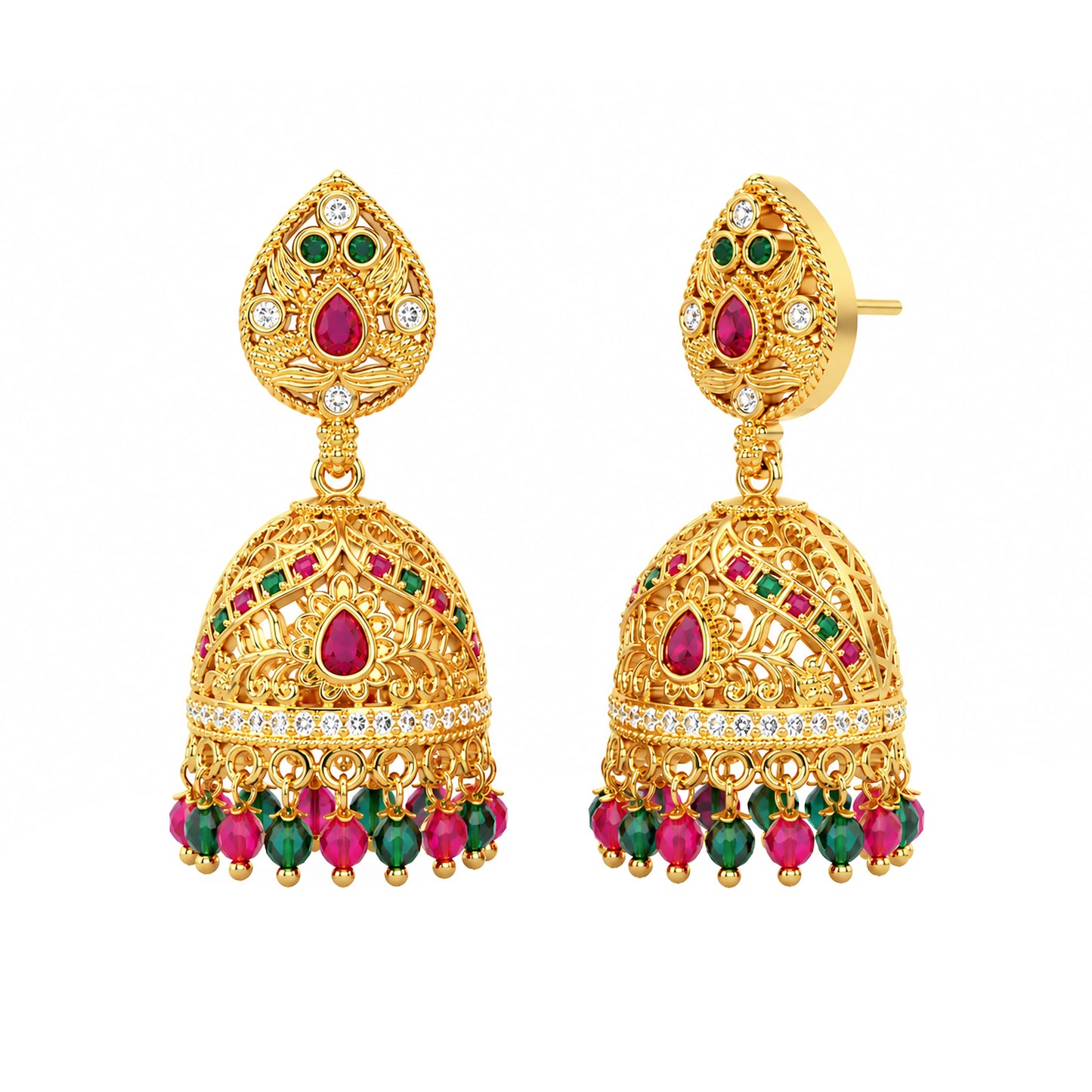 1 Gram Gold Plated AD Jhumka Earrings for Women