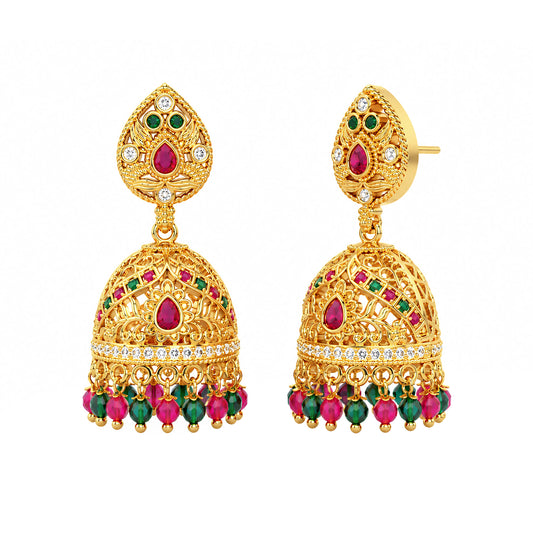 1 Gram Gold Plated AD Jhumka Earrings for Women