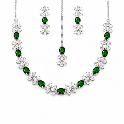 Silver Plated Green AD Jewellery Set for Women