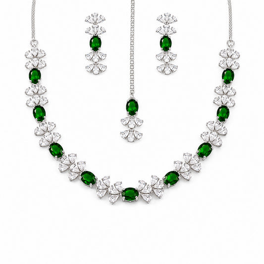Silver Plated Green AD Jewellery Set for Women