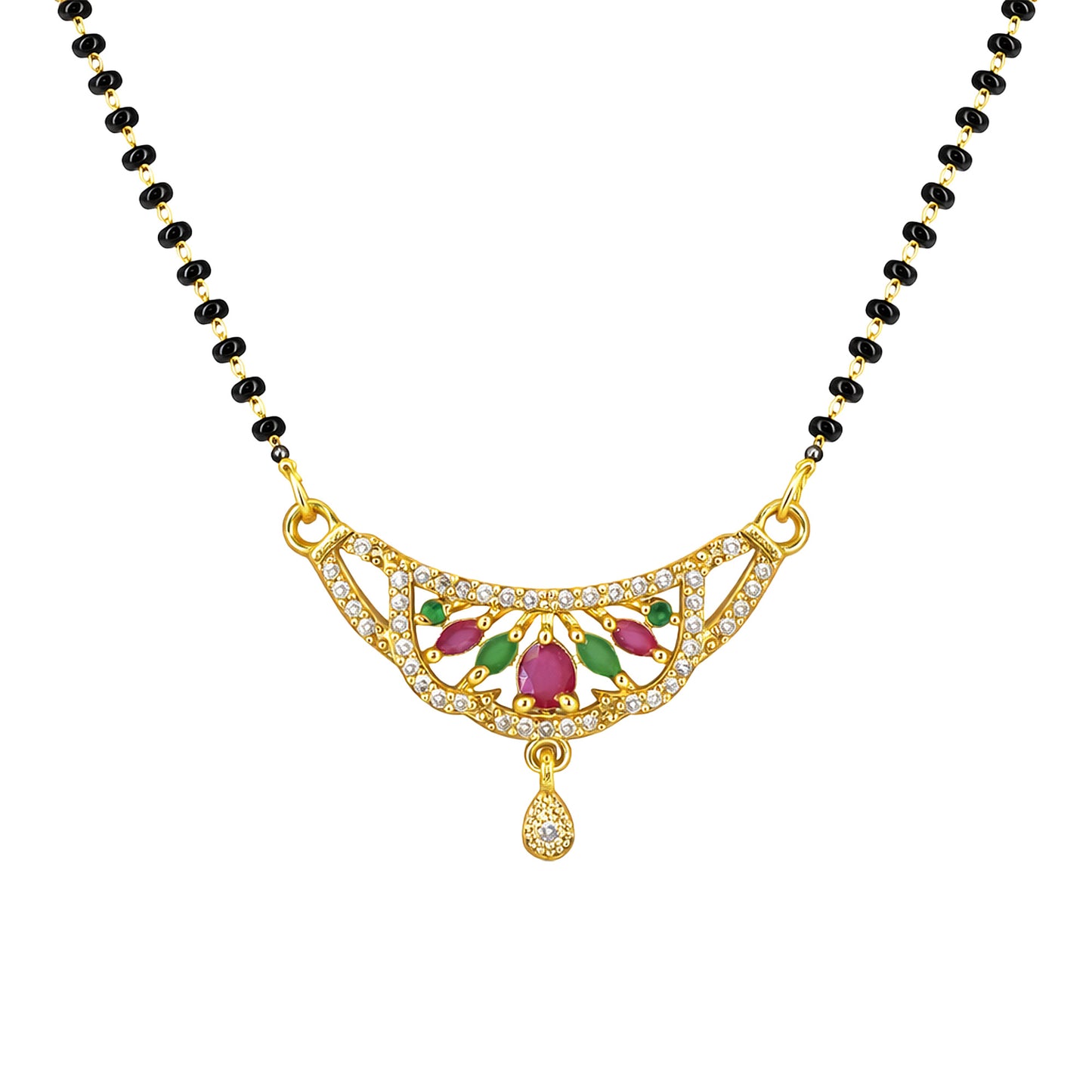 Gold Plated Red & Green AD Mangalsutra For Women