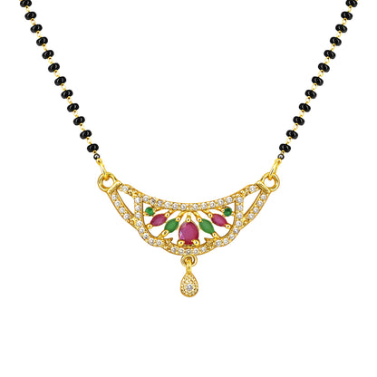 Gold Plated Red & Green AD Mangalsutra For Women
