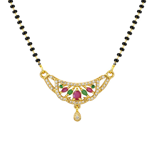 Gold Plated Red & Green AD Mangalsutra For Women