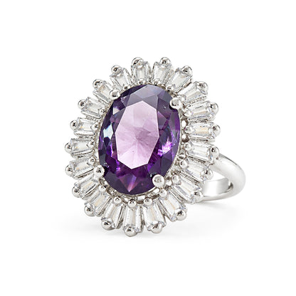 Rhodium Plated Purple AD Finger Ring for Women