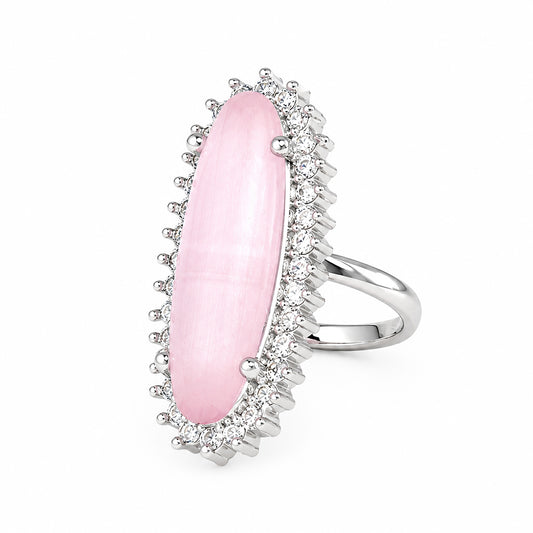 Silver Plated Pink AD Finger Ring for Women