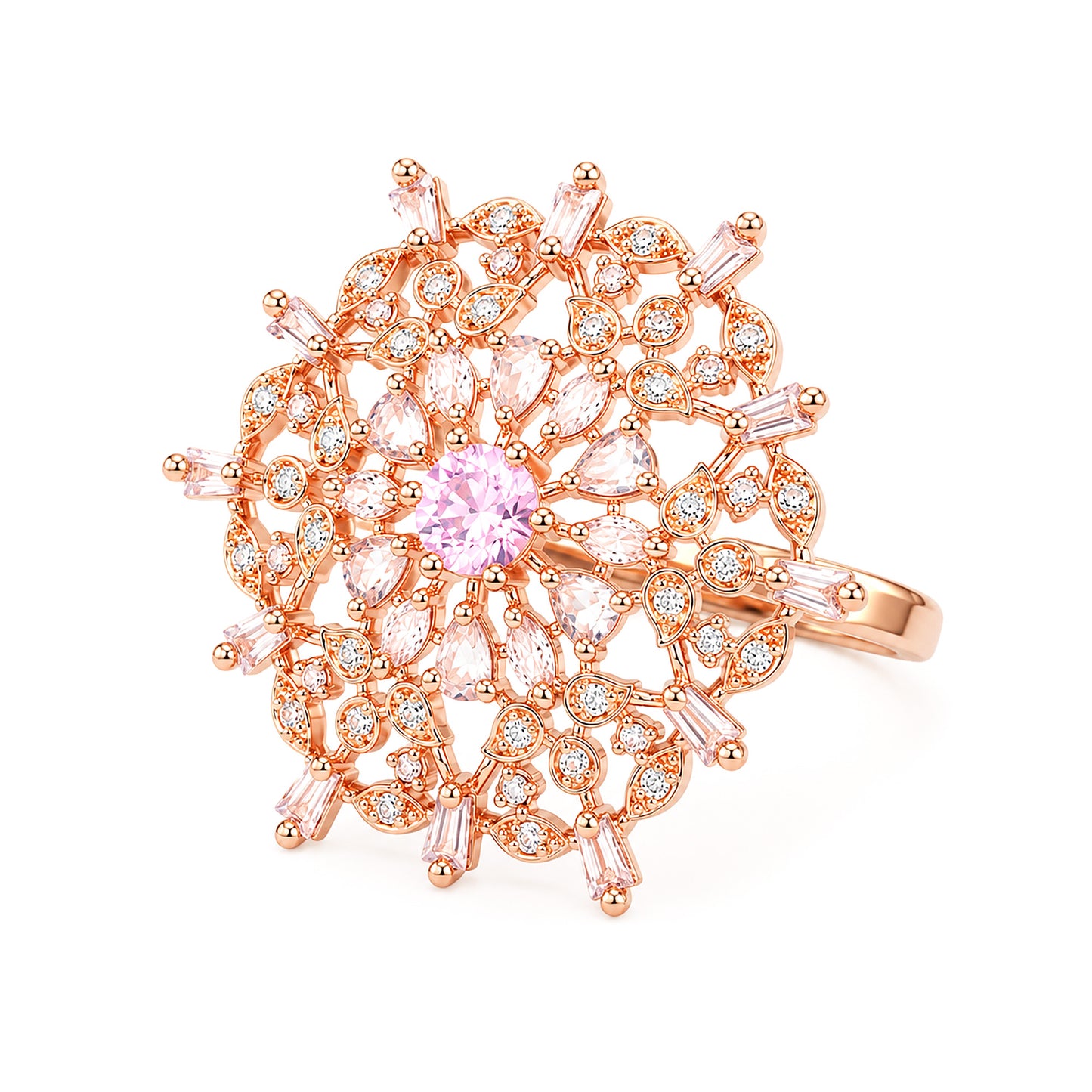Rose Gold Plated Pink AD Ring for Women